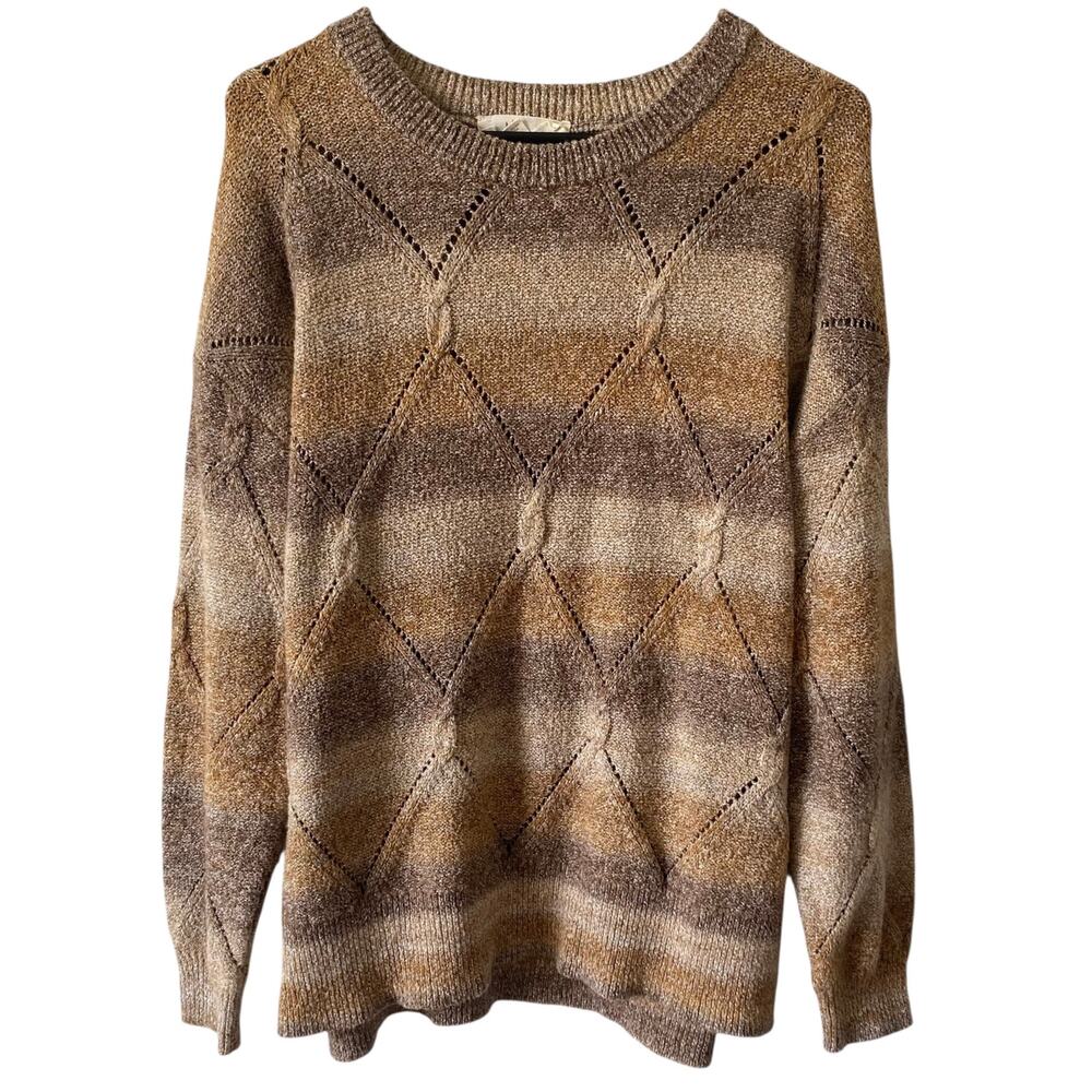 NURTURE BY WESTBOUND Neutral Ombre Knit Sweater Size Large Tan Brown Round Neck